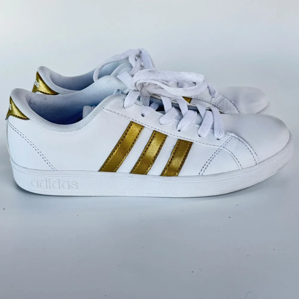 Adidas Neo Grand Court Womens White‎ Gold Metallic Sneakers CG5844 Size 4